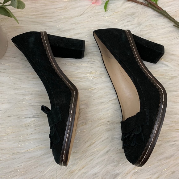 Kate Spade Suede Fringe Kiltie Heeled Loafer Black - Picture 5 of 7